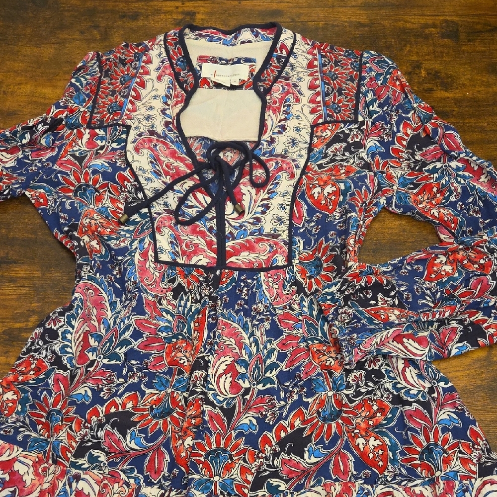 Anthropologie Floral Smocked Tiered Dress Size Small